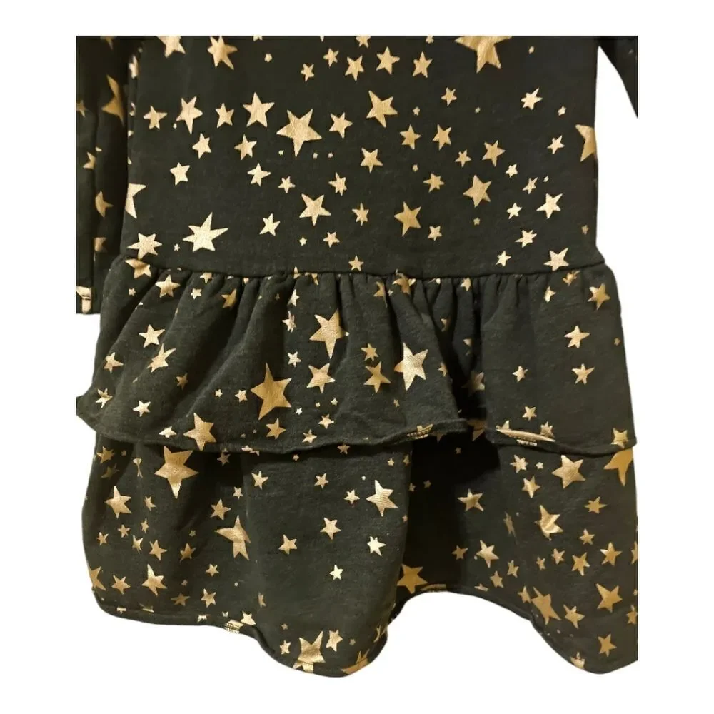 CREWCUTS Girls' Gold Stars‎ Tiered Fleece Dress - Size Large